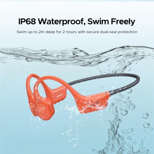 DOOGEEEco Bone Conduction Headphones IP68 Waterproof for Swimming 10H Battery Bluetooth 5.4 Storage 32GB Ideal for Cycling (Red)