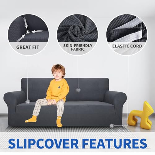 MAXIJIN Stretch Loveseat Sofa Slipcovers 1 Piece Love Seats Couch Covers for 2 Cushion Couch Non Slip Sofa Cover Washable Dog Cat Proof Furniture Protector Pet Friendly (Loveseat, Gray)