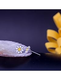 Solid 925 Stering Silver enamel Cute Daisy flower Stud Earrings For Girls Teens women
