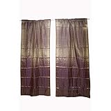 2 Indian Silk Sari Curtain Drape Panel Purple Window Treatment 96x44
