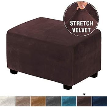 H.VERSAILTEX Real Velvet Plush 1 Piece Form Fit Stretch Rectangle Folding Storage Covers Ottoman Slipcovers Removable Footstool Protect Footrest Covers Elastic Bottom, Machine Washable(Large, Brown)