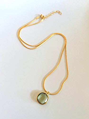Gold Petite Gemstone Necklace/13 Green Topaz Coin Drop