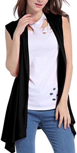 Henwei Women's Sleeveless Shawl Draped Waterfall Open Front Cardigan Vest Top