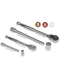 EPauto . Juego de llaves de corte de 69 piezas 1 4 y 3 8 pulgadas con ruedilla, cromado (92 824)