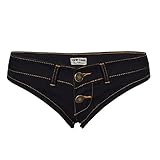 Vograce Womens Low Rise Mini Denim Shorts Denim Thong Cheeky Jeans Shorts (X-Large(US 8), Black)