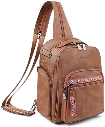Amazon.com: Womens Leather Convertible 7 Pocket Medium Size Tear Drop Sling  Backpack Purse Shoulder Bag, Light Brown : Clothing, Shoes & Jewelry