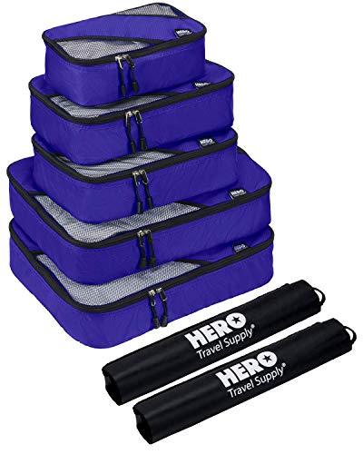 HERO Packing Cubes (5 Set) - Travel Organizers with 2 Bonus Laundry Bags - Includes Ebook on How To Pack A Suitcase by Asher & Lyric