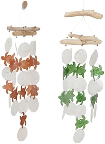 2 Driftwood & Capiz Turtles Wind Chimes (set of 2), Decorative Outdoor Windchimes, Tropical Wind Chimes Capiz Shells