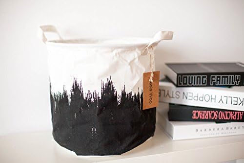 Storage Basket Orgagnizer Bin Small Round with Handle Canvas Fabric Collapsible (Black and white) (11 x 11inch) Jasis Woo