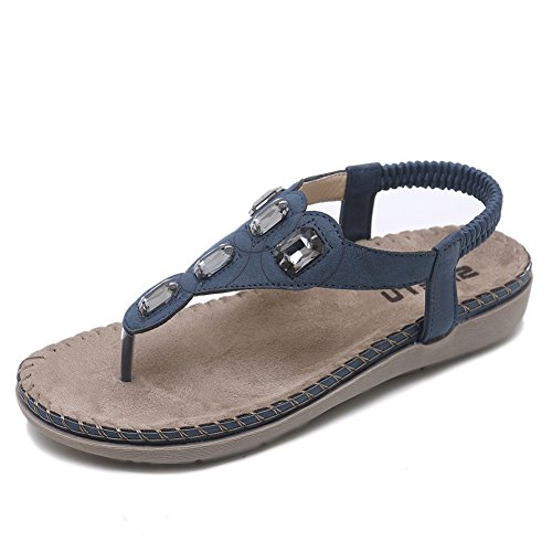 Meeshine Womens Summer Flat Sandals Bohemian Glitter Flip Flops T-Strap Thong Shoes