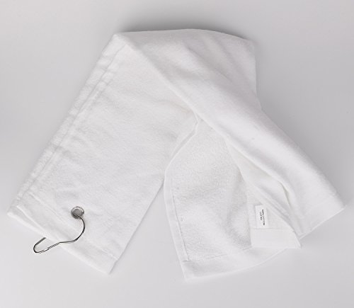 Flammi Tri-Fold Cotton Golf Sports Towel with Grommet Include Metal Clip, 16" x 25" (White)