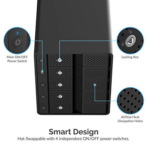 SABRENT 5-Bay USB 3.2 Gen 2 SATA Docking Station for 3.5” HDD/SSD, 10Gbps USB-C DAS, Tray-Less Hot-Swap, Aluminum Enclosure with 120mm Cooling Fan, Individual Power Switches, No RAID (DS-SC5B)