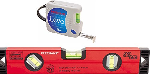 FREEMANS Plastic and Aluminium Levo 5 m:16 mm Measuring Tape + 30 cm Magnetic Spirit Level, Red and Grey FREEMANS Plastic and Aluminium Levo 5 m:16 mm Measuring Tape + 30 cm Magnetic Spirit Level, Red and Grey