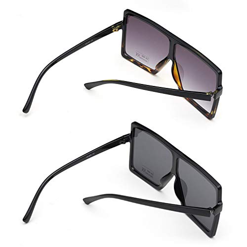 GRFISIA Square Oversized Sunglasses for Women Men Flat Top Fashion Shades (2 PCS-Black- leopard, 2.56) - Thumbnail 3