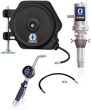 Graco 24J776 LD Series AirPowered 3:1 Oil Pump Tank, Package With Hose Reel, Electronic Dispense Meter, Inlet Kit And Mounting Bracket