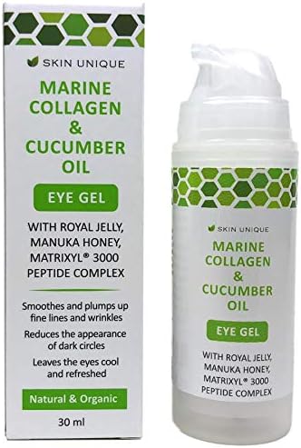 Marine Collagen & Cucumber Oil Eye Gel 30 ml โ Natural & Organic anti-ageing moisturiser and wrinkle filler with Manuka Honey, Royal Jelly, Matrixyl 3000 and Hyaluronic Acid