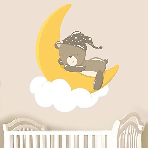 Sleepy Teddy Bear on Moon - Brown - Mural Full Colour Wall Sticker - Children's Bedroom Nursery Decal Transfer - EXTRA LARGE - 95cm x 78cm - SELECT SIZE BELOW