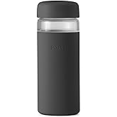 W&P Porter Glass Wide Mouth Bottle w/ Protective Silicone Sleeve | Charcoal 16 Ounces | On-the-Go | Reusable Bottle | Portable and Lightweight | Dishwasher Safe