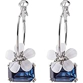 Crystal Flower Drop Dangle Earrings for Women Flower Earrings Fashion Blue Crystal Flower Earrings Drops Earrings Jewelry Gifts