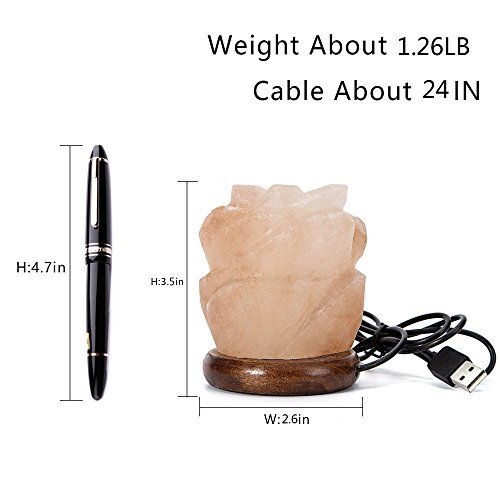 Niubity Himalayan Pink Natural Salt Lamp,USB Wooden Base Himalayan Crystal Rock Salt Lamp Air Purifier Night Light (Rose)