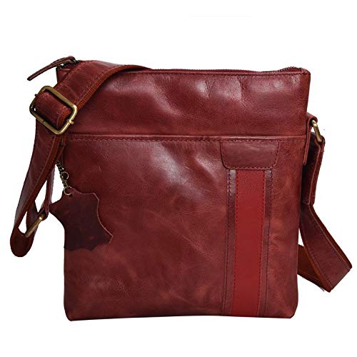 HiLEDER 100% Genuine Hunter Leather Mini Sling Messenger Travel Business Tablet Office Ipad Bag for Men and Women