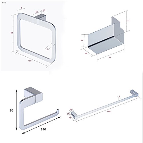 Beelee Chrome Bathroom Accessories Set, Wall Mounted Towel Bar Holder Bath Hardware Accessory Set
