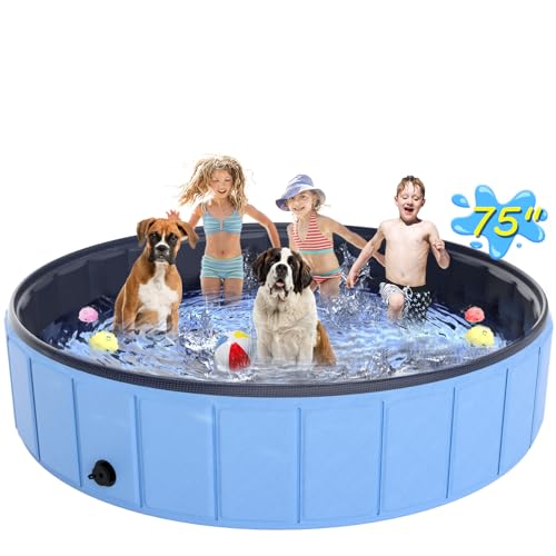 Photo 1 of Large Foldable Dog Pool 75" x 16", Hyperzoo Oversize Collapsible Dog Pet Bathing Tub Portable Kiddie Pool Leakproof PVC Swimming Pool for Small Large Dogs Pets Kids Blue