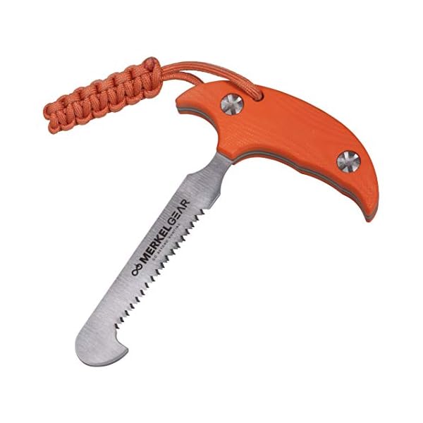 Merkel GEAR Aufbrechsäge Knochensäge Schlosssäge 11cm aus rostfreiem AISI 420 Stahl G10 Griffschalen Orange mit… – Bild 3