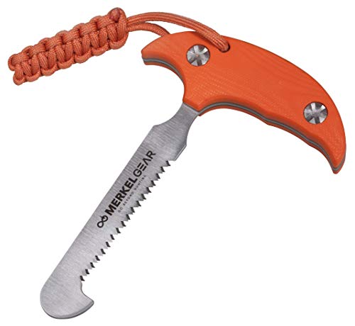 Merkel GEAR Aufbrechsäge Knochensäge Schlosssäge 11cm aus rostfreiem AISI 420 Stahl G10 Griffschalen Orange mit… – Bild 3