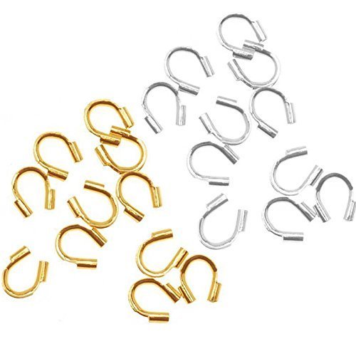 HYBEADS 250pcs Silver And 250pcs Gold Wire Protector Wire Guard Guardian Protectors Loops U Shape Accessories for Jewelry