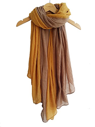 Large Soft Light Elegant Gradient Color Sheer Scarf Shawl Wrap Silk Scarves for Women Female Yellow + Light Coffee