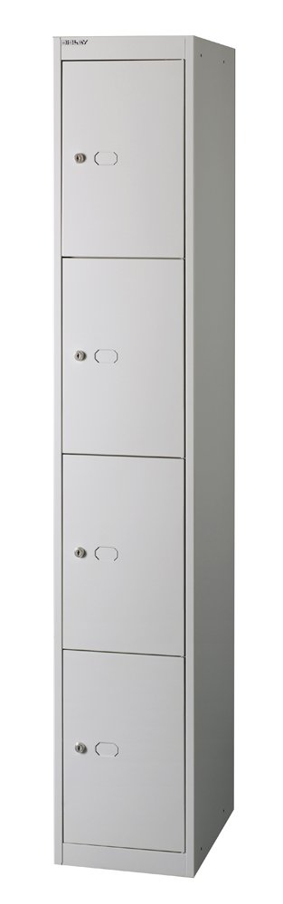 Office Hippo Bisley Steel Locker, Four Door, Fully Lockable Metal Storage, Metal Cabinet, Goose Grey, 30.5 x 45.7 x 180.2 cm