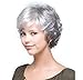 SmartFactory Short Gray White Natural Wavy Fluffy Curly Human Hair Wig for Women and Grandma