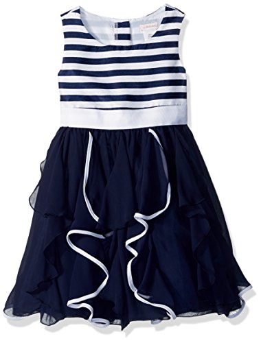 Youngland Big Girls' Sleeveless Striped Bodice Corkscrew Party Dress, Navy/White, 7