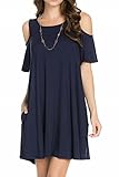 My Space Clothing Women's Cold Shoulder Jersey Swing Dress (Small- Plus size) (Medium, Navy)