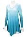 Lock and Love WT1050 Womens V Neck Long Sleeve Dip Dye Handkerchief Hem Tunic Top L AQUA