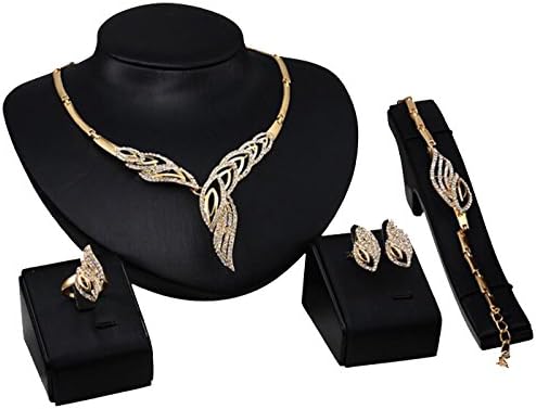 SEKAYISORE Women's 18K Gold African Royal Diamond Leaf Necklace Earrings Ring Bracelet Set