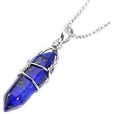 creative club Natural Gemstone Bullet Pendant Necklace Wire Wrapped Healing Crystal Stone Quartz Reiki Chakra Energy Rock 18 Inch Stainless Steel Chain Tarnish Resistant Women Jewelry