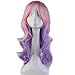 S-noilite Women Long Ombre Pink Purple Wavy Hair Wigs Cosplay Anime Party Costume Pastel Colorful Synthetic Curly Full Wig With Bangs 24inch/60cm