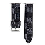 Compatible with Apple Watch 38mm 40mm Band, Luxurious Classic Plaid Stripe Genuine Leather Strap Anti-Fall Soft with Silver Metal Buckle for Apple iWatch Series 4/3/2/1 38mm/40mm Black