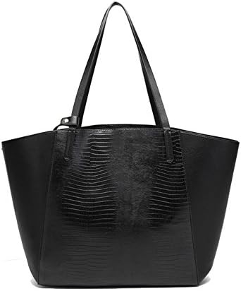 Elf Stella Crocodile Pattern Tote Bags for Women Large Shoulder Handbags with Pouch Purse Black