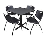 Cain 42" Square Breakroom Table- Grey & 4 'M' Stack