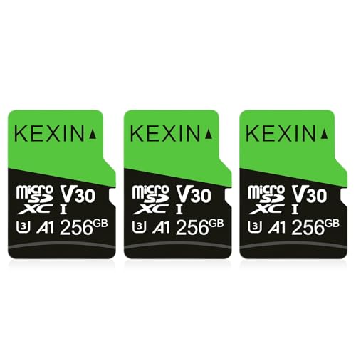 KEXIN Micro SD Karte 256GB 3er Pack, Micro SD 256GB mit SD Adapter Speicherkarte Micro SD C10, U3, A1, V30 Micro SD Card für Tablet, Camera, Drone, Sm