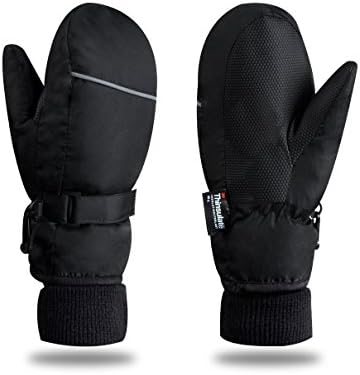 Kid's Ski Gloves Snowboard Snowmobile Waterproof Windproof 3M Thinsulate Winter Warm Snow Cold Gloves (XS, Black)