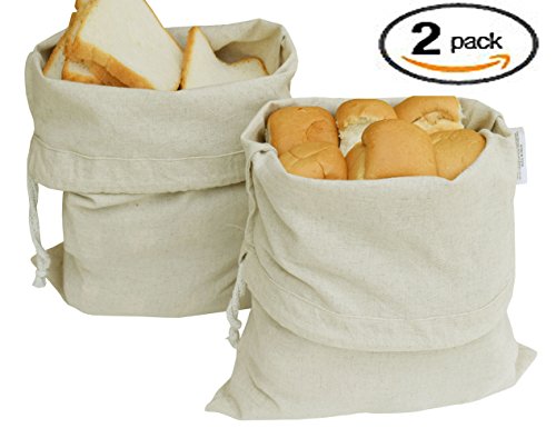 2Pack Flax by Flax cotton bread bag -13x17 inch, Muslin bag, sachet bag, Natural With Drawstring - Best for Vegetables, Bread or Laundy, Reusable mesh for Grocery shopping and House hold organizing