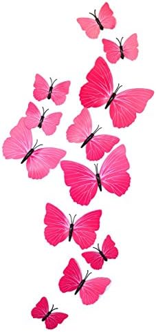 EMMALOO 24 pack Butterfly 3D wall decals stickers magnetic magnets kids wall art decorations baby girls girl nursery decorations kitchen art decor crafts refrigerator (Pink w/ Lines)