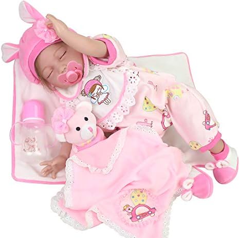 Pink Lifelike Reborn Baby Doll 9-Piece Gift Set Handmade 22” Silicone Weighted Realistic Sleeping Baby Interactive Birthday&Xmas Gift