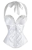 Charmian Women's Burlesque Fashion Satin Halter Boned Zipper Bustier Corset Top