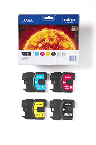 Brother LC980 Original Tintenpatronen Value Pack (schwarz, gelb, cyan, magenta) für verschiedene Brother MFC- und DCP-Drucker, LC980VALBPDR, Standard