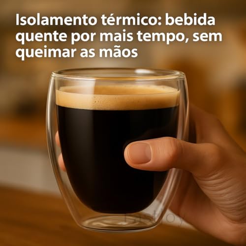 Copo de Vidro Duplo para Café 250ml Conjunto com 2 Peças Isolamento Térmico e Design Moderno Premium